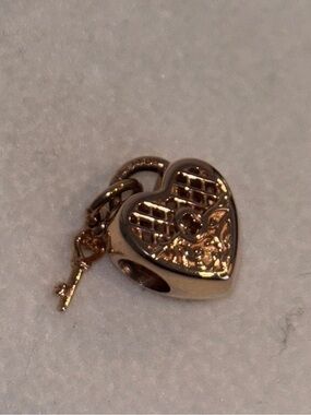 Pandora Rose Gold Heart Lock Charm with Key Dangle - Gold